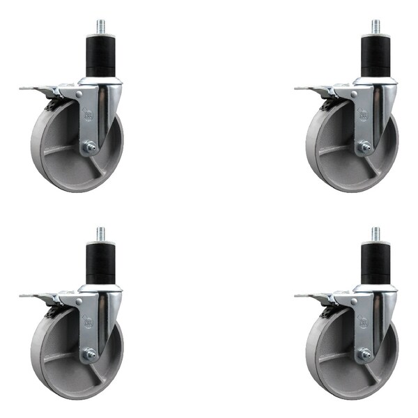 Service Caster 5'' Semi Steel Swivel 1-3/4'' Expanding Stem Caster Set Total Lock Brake, 4PK SCC-EXTTL20S514-SSS-134-4 - main